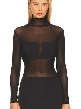 Astr Black Sheer Long-Sleeve Plunge Bodysuit